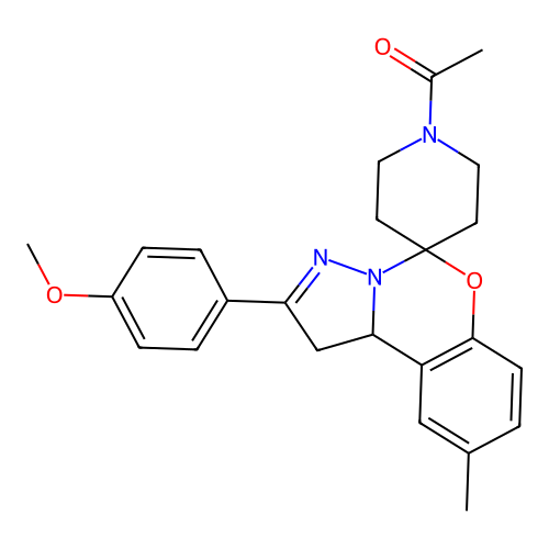 1-(2-(4-methoxyphenyl)-9-methyl-1,10b-dihydrospiro[benzo[e]pyrazolo[1,5-c][1,3]oxazine-5,4'-piperidin]-1'-yl)ethanone structure