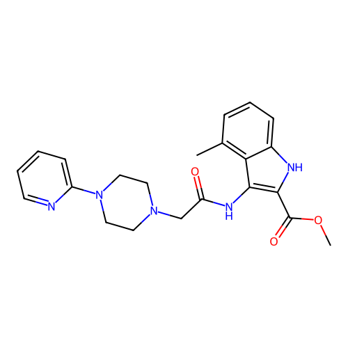 Methyl 4-methyl-3-[[2-(4-pyridin-2-ylpiperazin-1-yl)acetyl]amino]-1H-indole-2-carboxylate structure