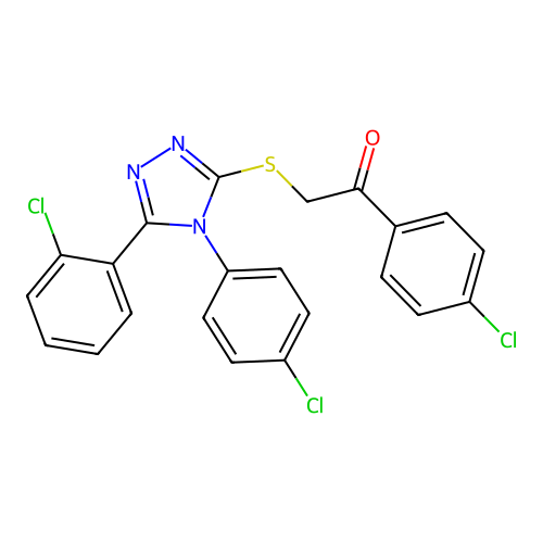 1-(4-chlorophenyl)-2-[[5-(2-chlorophenyl)-4-(4-chlorophenyl)-1,2,4-triazol-3-yl]sulfanyl]ethanone structure
