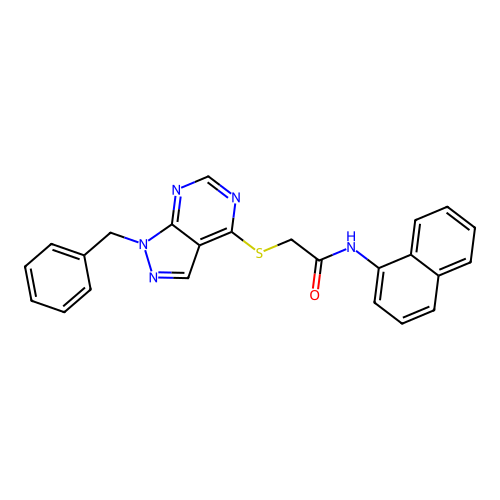 2-((1-benzyl-1H-pyrazolo[3,4-d]pyrimidin-4-yl)thio)-N-(naphthalen-1-yl)acetamide structure