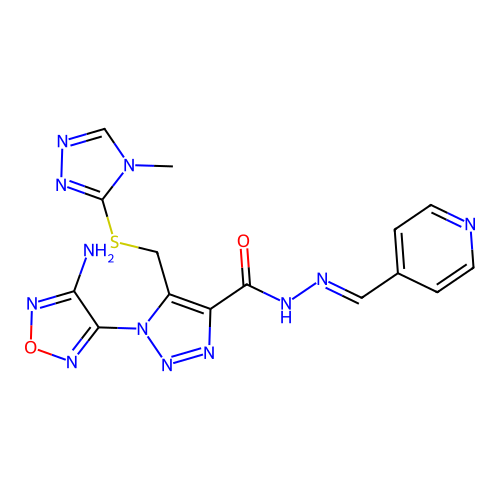 (E)-1-(4-amino-1,2,5-oxadiazol-3-yl)-5-(((4-methyl-4H-1,2,4-triazol-3-yl)thio)methyl)-N'-(pyridin-4-ylmethylene)-1H-1,2,3-triazole-4-carbohydrazide structure