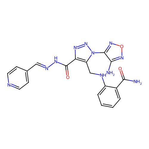 (E)-2-(((1-(4-amino-1,2,5-oxadiazol-3-yl)-4-(2-(pyridin-4-ylmethylene)hydrazinecarbonyl)-1H-1,2,3-triazol-5-yl)methyl)amino)benzamide structure