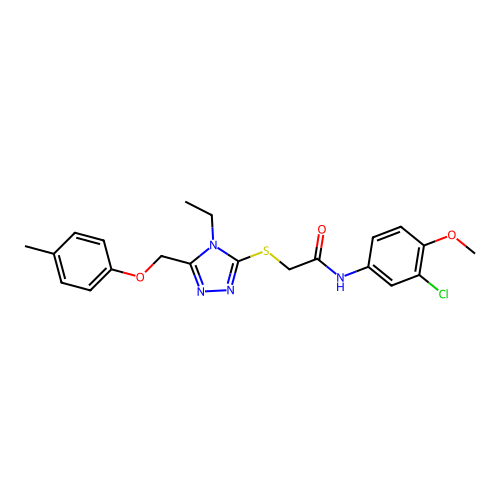 N-(3-chloro-4-methoxyphenyl)-2-((4-ethyl-5-((p-tolyloxy)methyl)-4H-1,2,4-triazol-3-yl)thio)acetamide structure