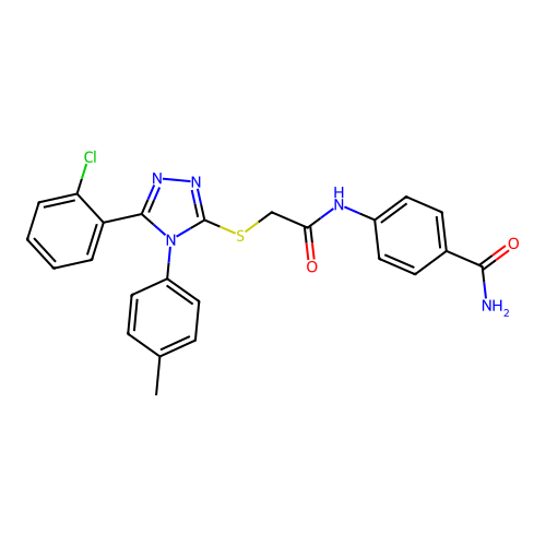 4-(2-((5-(2-chlorophenyl)-4-(p-tolyl)-4H-1,2,4-triazol-3-yl)thio)acetamido)benzamide structure