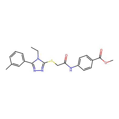 methyl 4-(2-((4-ethyl-5-(m-tolyl)-4H-1,2,4-triazol-3-yl)thio)acetamido)benzoate structure