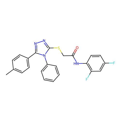 N-(2,4-difluorophenyl)-2-[[5-(4-methylphenyl)-4-phenyl-1,2,4-triazol-3-yl]sulfanyl]acetamide structure