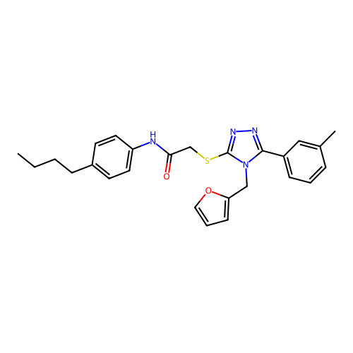 N-(4-butylphenyl)-2-{[4-(furan-2-ylmethyl)-5-(3-methylphenyl)-4H-1,2,4-triazol-3-yl]sulfanyl}acetamide structure