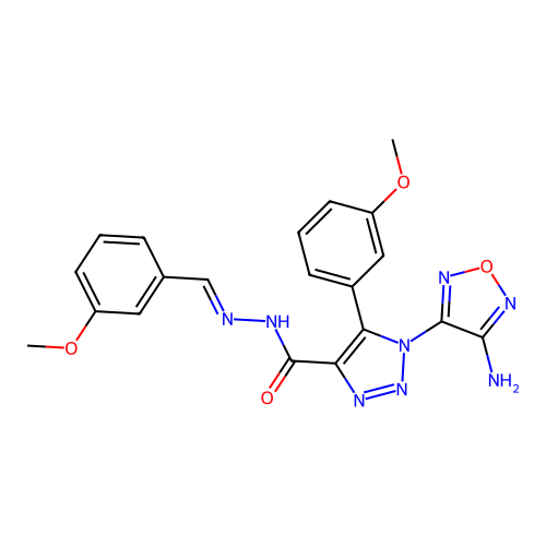(E)-1-(4-amino-1,2,5-oxadiazol-3-yl)-N'-(3-methoxybenzylidene)-5-(3-methoxyphenyl)-1H-1,2,3-triazole-4-carbohydrazide structure