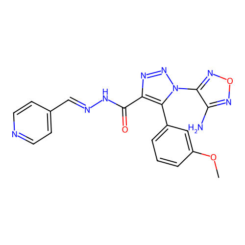 (E)-1-(4-amino-1,2,5-oxadiazol-3-yl)-5-(3-methoxyphenyl)-N'-(pyridin-4-ylmethylene)-1H-1,2,3-triazole-4-carbohydrazide structure