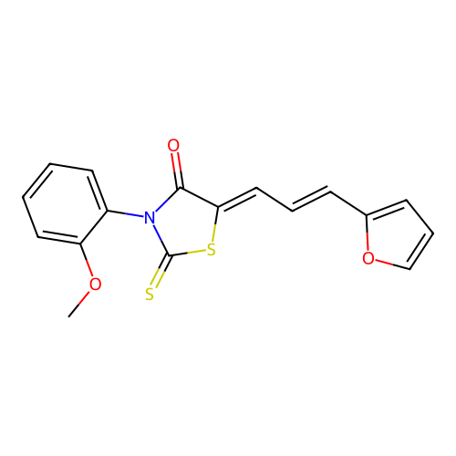 (Z)-5-((E)-3-(furan-2-yl)allylidene)-3-(2-methoxyphenyl)-2-thioxothiazolidin-4-one structure