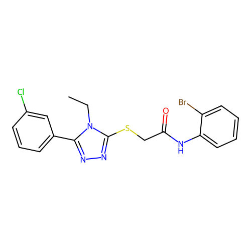 N-(2-bromophenyl)-2-[[5-(3-chlorophenyl)-4-ethyl-1,2,4-triazol-3-yl]sulfanyl]acetamide structure
