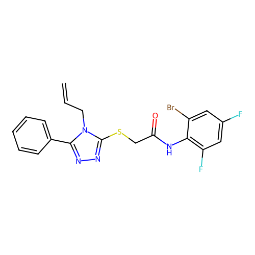 N-(2-bromo-4,6-difluorophenyl)-2-{[5-phenyl-4-(prop-2-en-1-yl)-4H-1,2,4-triazol-3-yl]sulfanyl}acetamide structure