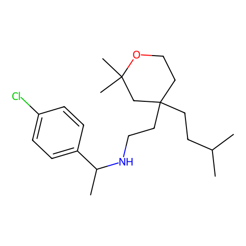 1-(4-chlorophenyl)-N-(2-(4-isopentyl-2,2-dimethyltetrahydro-2H-pyran-4-yl)ethyl)ethanamine structure