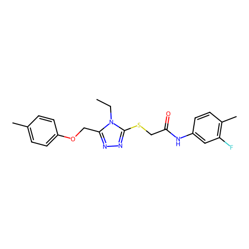 2-((4-ethyl-5-((p-tolyloxy)methyl)-4H-1,2,4-triazol-3-yl)thio)-N-(3-fluoro-4-methylphenyl)acetamide structure