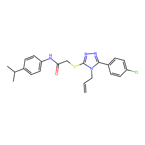 2-[[5-(4-chlorophenyl)-4-prop-2-enyl-1,2,4-triazol-3-yl]sulfanyl]-N-(4-propan-2-ylphenyl)acetamide structure