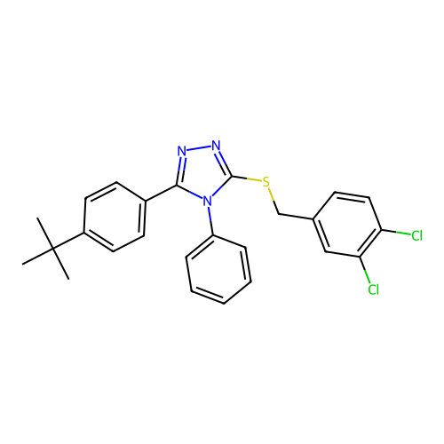3-(4-(tert-butyl)phenyl)-5-((3,4-dichlorobenzyl)thio)-4-phenyl-4H-1,2,4-triazole structure