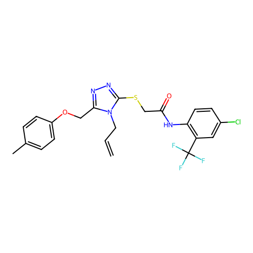 2-((4-allyl-5-((p-tolyloxy)methyl)-4H-1,2,4-triazol-3-yl)thio)-N-(4-chloro-2-(trifluoromethyl)phenyl)acetamide structure