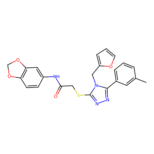 N-(1,3-benzodioxol-5-yl)-2-[[4-(furan-2-ylmethyl)-5-(3-methylphenyl)-1,2,4-triazol-3-yl]sulfanyl]acetamide structure