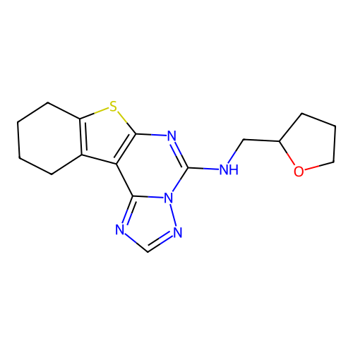 N-((tetrahydrofuran-2-yl)methyl)-8,9,10,11-tetrahydrobenzo[4,5]thieno[3,2-e][1,2,4]triazolo[1,5-c]pyrimidin-5-amine structure
