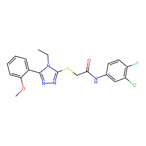 N-(3-chloro-4-fluorophenyl)-2-{[4-ethyl-5-(2-methoxyphenyl)-4H-1,2,4-triazol-3-yl]sulfanyl}acetamide structure