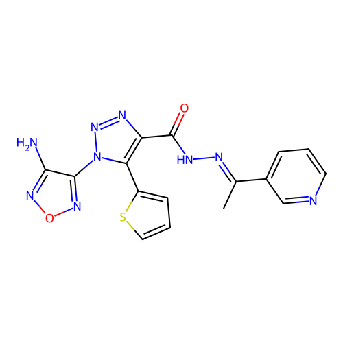 (E)-1-(4-amino-1,2,5-oxadiazol-3-yl)-N'-(1-(pyridin-3-yl)ethylidene)-5-(thiophen-2-yl)-1H-1,2,3-triazole-4-carbohydrazide structure