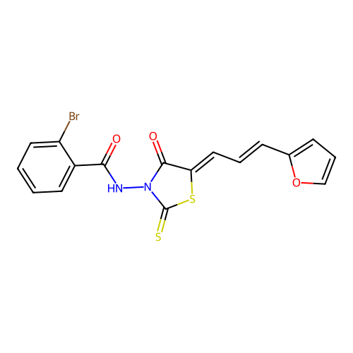 2-bromo-N-((Z)-5-((E)-3-(furan-2-yl)allylidene)-4-oxo-2-thioxothiazolidin-3-yl)benzamide structure