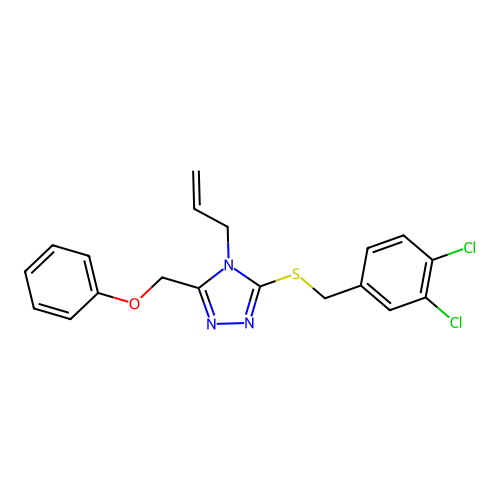 ({5-[(3,4-dichlorophenyl)methylthio]-4-prop-2-enyl-1,2,4-triazol-3-yl}methoxy) benzene structure
