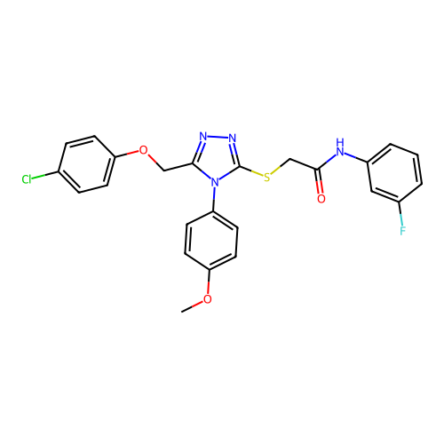 2-((5-((4-chlorophenoxy)methyl)-4-(4-methoxyphenyl)-4H-1,2,4-triazol-3-yl)thio)-N-(3-fluorophenyl)acetamide structure