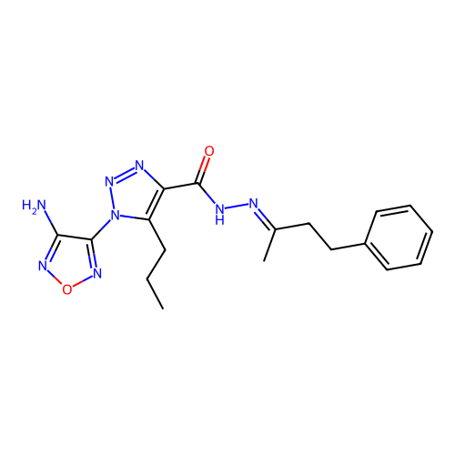 (E)-1-(4-amino-1,2,5-oxadiazol-3-yl)-N'-(4-phenylbutan-2-ylidene)-5-propyl-1H-1,2,3-triazole-4-carbohydrazide structure