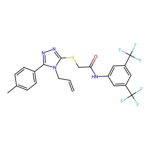 2-((4-allyl-5-(p-tolyl)-4H-1,2,4-triazol-3-yl)thio)-N-(3,5-bis(trifluoromethyl)phenyl)acetamide structure