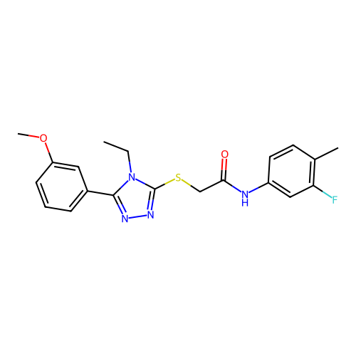 2-{[4-ethyl-5-(3-methoxyphenyl)-4H-1,2,4-triazol-3-yl]sulfanyl}-N-(3-fluoro-4-methylphenyl)acetamide structure