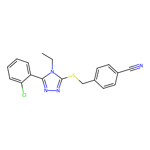 4-[[5-(2-Chlorophenyl)-4-ethyl-1,2,4-triazol-3-yl]sulfanylmethyl]benzonitrile structure