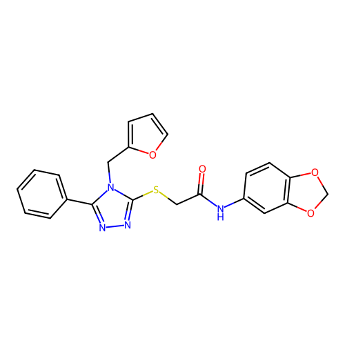 N-(1,3-benzodioxol-5-yl)-2-[[4-(furan-2-ylmethyl)-5-phenyl-1,2,4-triazol-3-yl]sulfanyl]acetamide structure