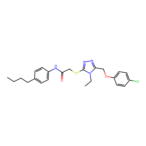 N-(4-butylphenyl)-2-[[5-[(4-chlorophenoxy)methyl]-4-ethyl-1,2,4-triazol-3-yl]sulfanyl]acetamide structure