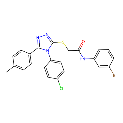 N-(3-bromophenyl)-2-[[4-(4-chlorophenyl)-5-(4-methylphenyl)-1,2,4-triazol-3-yl]sulfanyl]acetamide structure