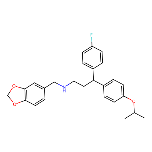 N-(1,3-benzodioxol-5-ylmethyl)-3-(4-fluorophenyl)-3-(4-propan-2-yloxyphenyl)propan-1-amine structure