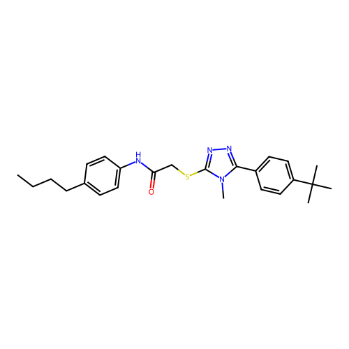 N-(4-butylphenyl)-2-{[5-(4-tert-butylphenyl)-4-methyl-4H-1,2,4-triazol-3-yl]sulfanyl}acetamide structure
