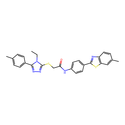 2-{[4-ethyl-5-(4-methylphenyl)-4H-1,2,4-triazol-3-yl]sulfanyl}-N-[4-(6-methyl-1,3-benzothiazol-2-yl)phenyl]acetamide structure