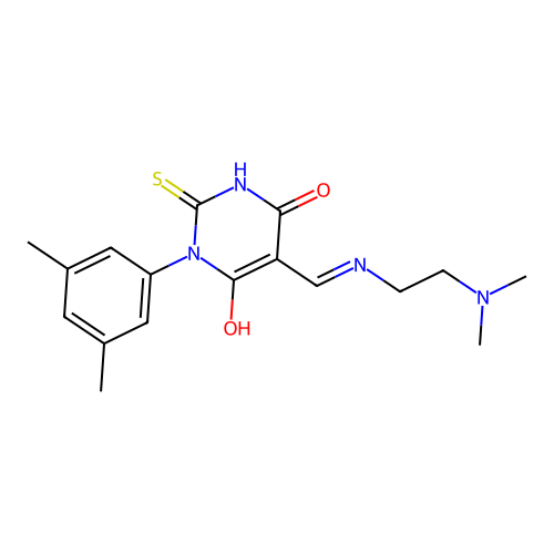 (E)-5-(((2-(dimethylamino)ethyl)amino)methylene)-1-(3,5-dimethylphenyl)-2-thioxodihydropyrimidine-4,6(1H,5H)-dione structure