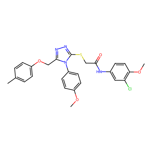 N-(3-chloro-4-methoxyphenyl)-2-((4-(4-methoxyphenyl)-5-((p-tolyloxy)methyl)-4H-1,2,4-triazol-3-yl)thio)acetamide structure