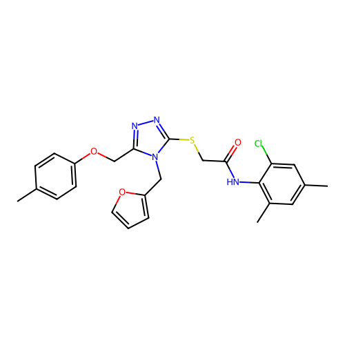 N-(2-chloro-4,6-dimethylphenyl)-2-((4-(furan-2-ylmethyl)-5-((p-tolyloxy)methyl)-4H-1,2,4-triazol-3-yl)thio)acetamide structure