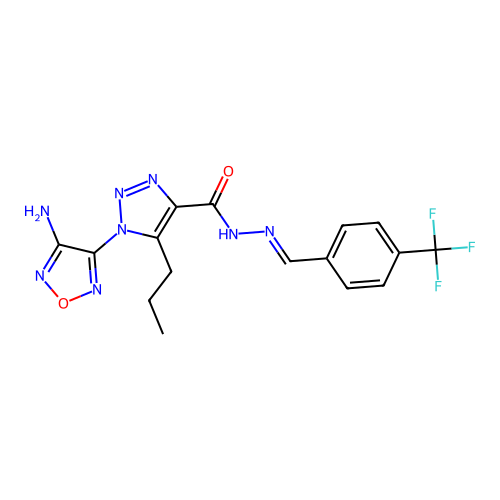 (E)-1-(4-amino-1,2,5-oxadiazol-3-yl)-5-propyl-N'-(4-(trifluoromethyl)benzylidene)-1H-1,2,3-triazole-4-carbohydrazide structure