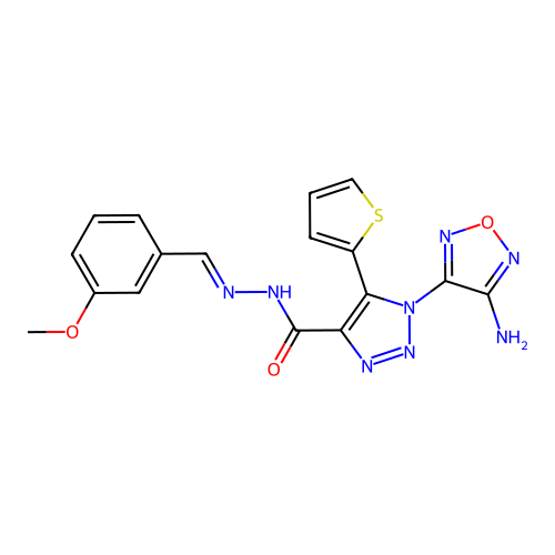 (E)-1-(4-amino-1,2,5-oxadiazol-3-yl)-N'-(3-methoxybenzylidene)-5-(thiophen-2-yl)-1H-1,2,3-triazole-4-carbohydrazide structure