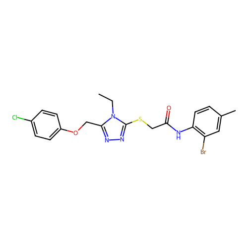 N-(2-bromo-4-methylphenyl)-2-((5-((4-chlorophenoxy)methyl)-4-ethyl-4H-1,2,4-triazol-3-yl)thio)acetamide structure