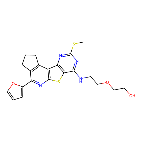 2-(2-((4-(furan-2-yl)-9-(methylthio)-2,3-dihydro-1H-cyclopenta[4',5']pyrido[3',2':4,5]thieno[3,2-d]pyrimidin-7-yl)amino)ethoxy)ethanol structure