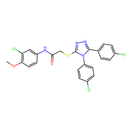 2-{[4,5-bis(4-chlorophenyl)-4H-1,2,4-triazol-3-yl]sulfanyl}-N-(3-chloro-4-methoxyphenyl)acetamide structure