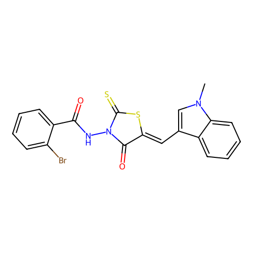 (Z)-2-bromo-N-(5-((1-methyl-1H-indol-3-yl)methylene)-4-oxo-2-thioxothiazolidin-3-yl)benzamide structure