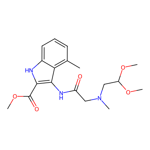 methyl 3-(2-((2,2-dimethoxyethyl)(methyl)amino)acetamido)-4-methyl-1H-indole-2-carboxylate structure