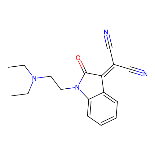 {1-[2-(diethylamino)ethyl]-2-oxo-1,2-dihydro-3H-indol-3-ylidene}propanedinitrile structure