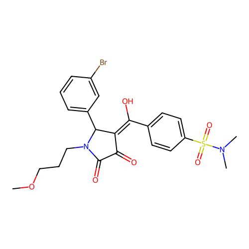 4-(2-(3-bromophenyl)-4-hydroxy-1-(3-methoxypropyl)-5-oxo-2,5-dihydro-1H-pyrrole-3-carbonyl)-N,N-dimethylbenzenesulfonamide structure